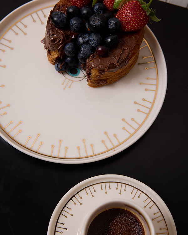 Evil Eye Gerçek Altın Yaldızlı Nazar Gözlü 4' lü Porselen Pasta Tabağı 21 cm