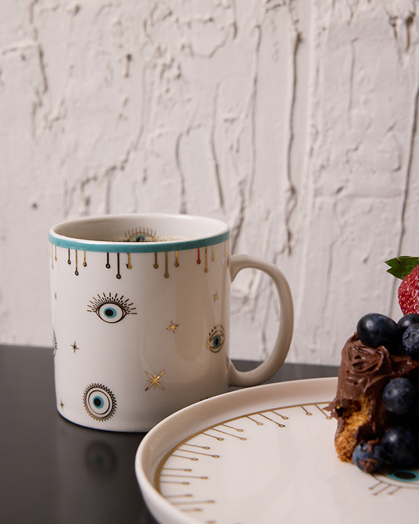 Evil Eye Gerçek Altın Yaldızlı Nazar Gözlü Porselen Kupa 340 ml