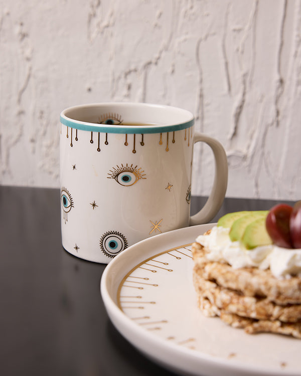 Evil Eye Gerçek Altın Yaldızlı Nazar Gözlü 4' lü Porselen Pasta Tabağı 21 cm