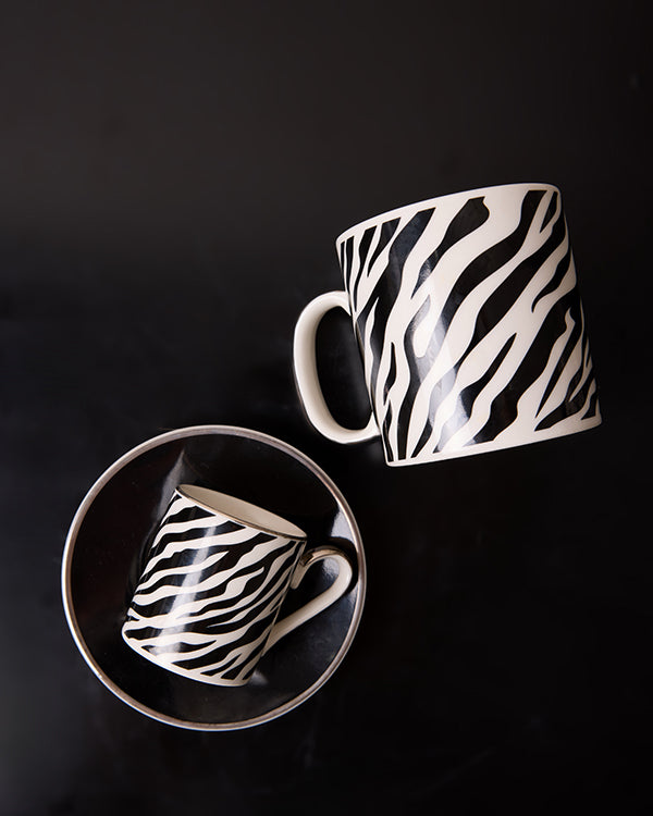 Zebras Desenli Porselen Kupa 340 ml - Siyah Beyaz