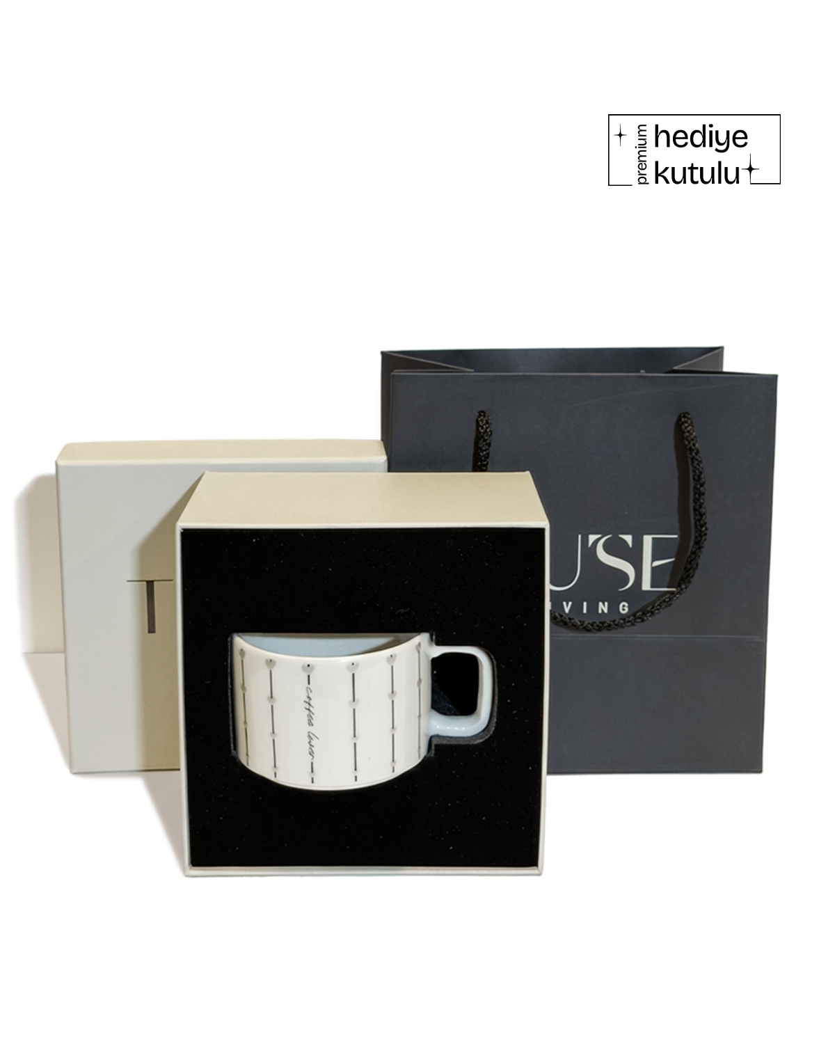 Coffee Lover Çizgili ve Yazılı Porselen Kupa 220 ml