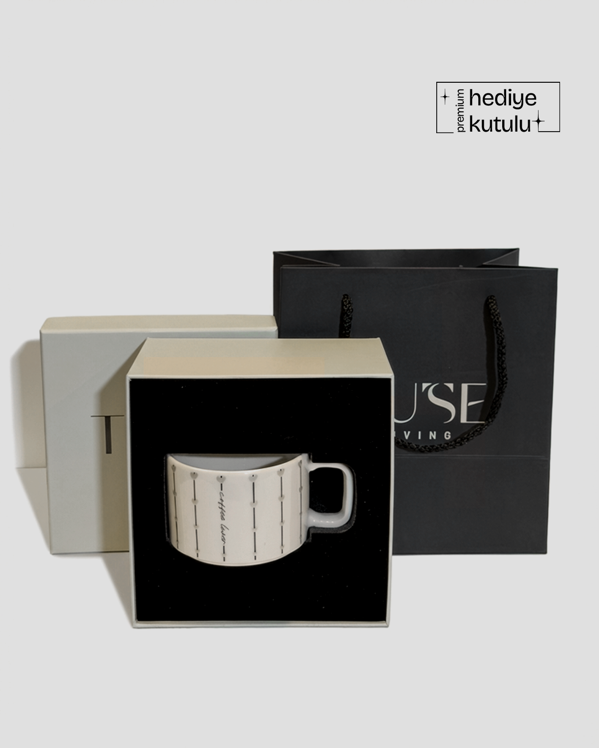 Coffee Lover Çizgili ve Yazılı Porselen Kupa 220 ml