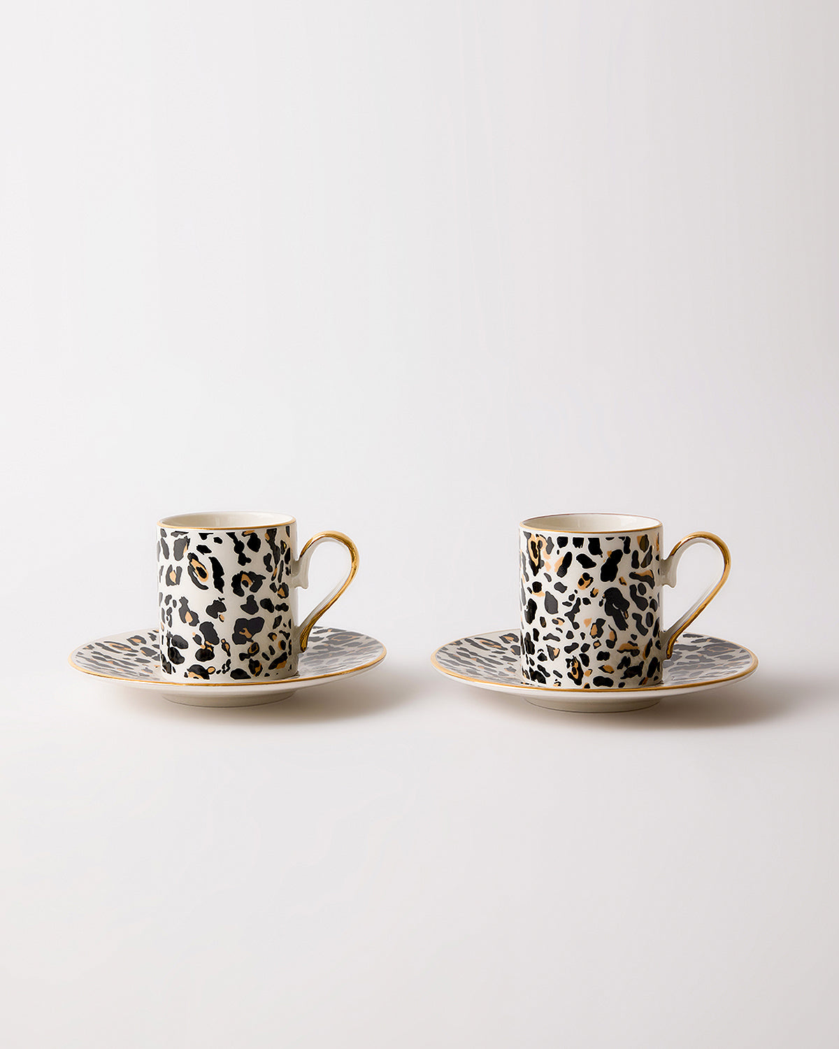 Leopard Luxe Gerçek Altın Yaldızlı Leopar Desenli 4 Parça 2 Kişilik Porselen Kahve Fincan Takımı 90 ml