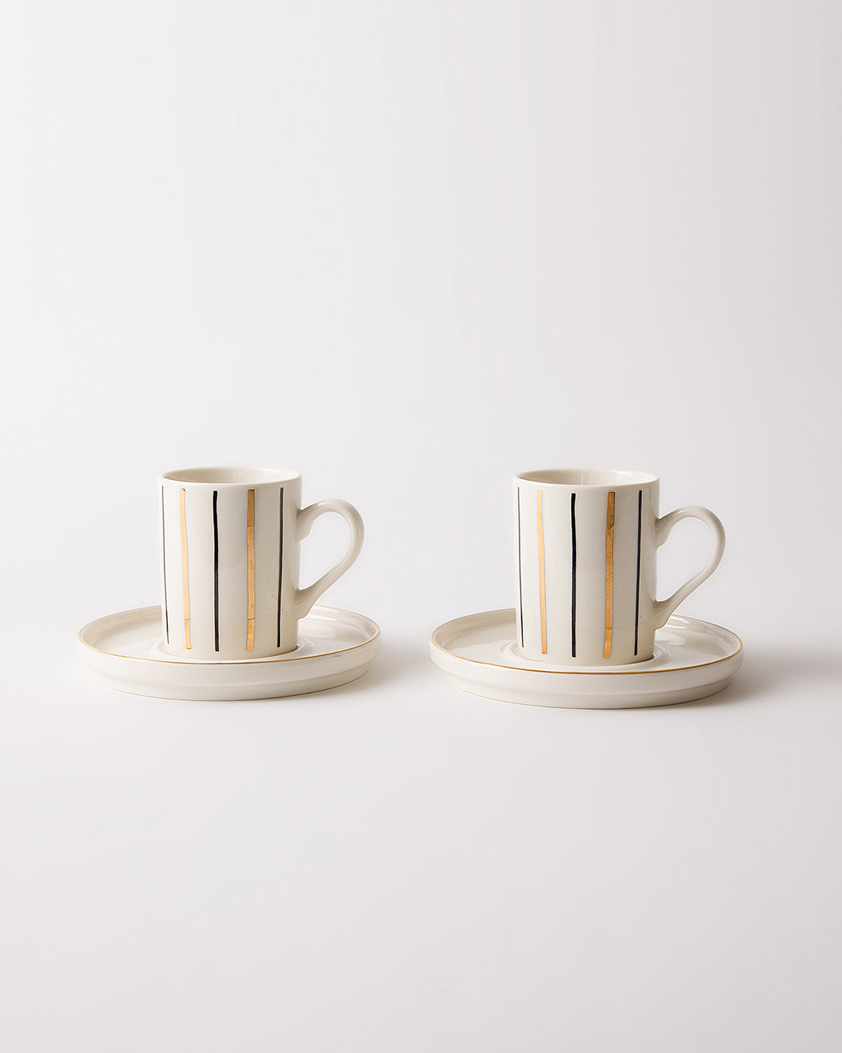 Artline Gold Gerçek Altın Yaldızlı Çizgili 4 Parça 2 Kişilik Porselen Kahve Fincan Takımı 100 ml