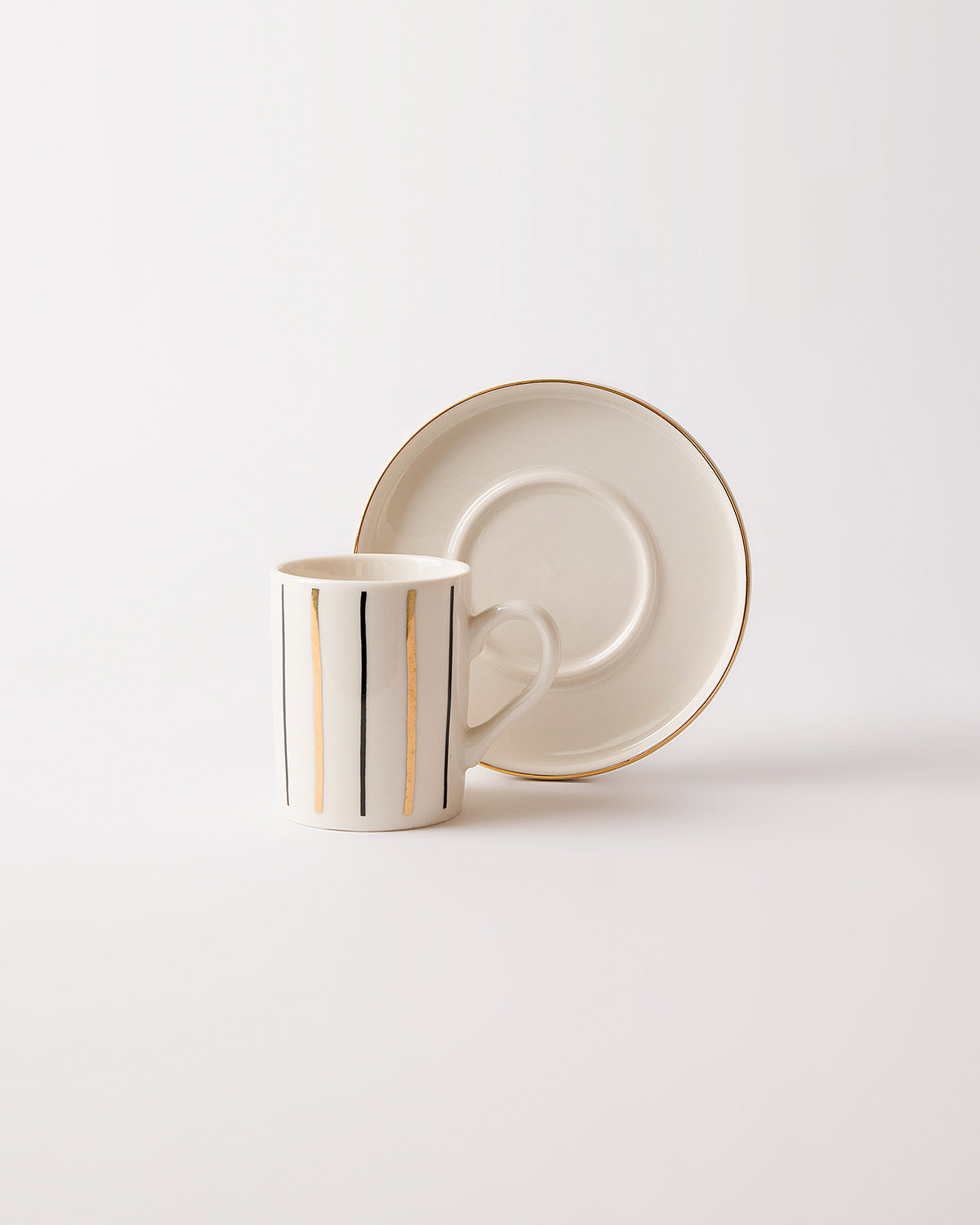 Artline Gold Gerçek Altın Yaldızlı Çizgili 4 Parça 2 Kişilik Porselen Kahve Fincan Takımı 100 ml