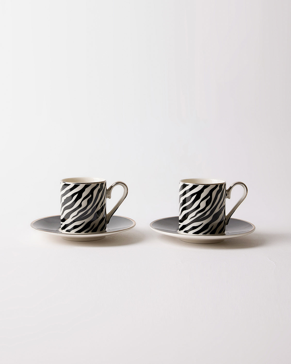 Zebras Desenli 4 Parça 2 Kişilik Porselen Kahve Fincan Takımı 90 ml - Siyah Beyaz