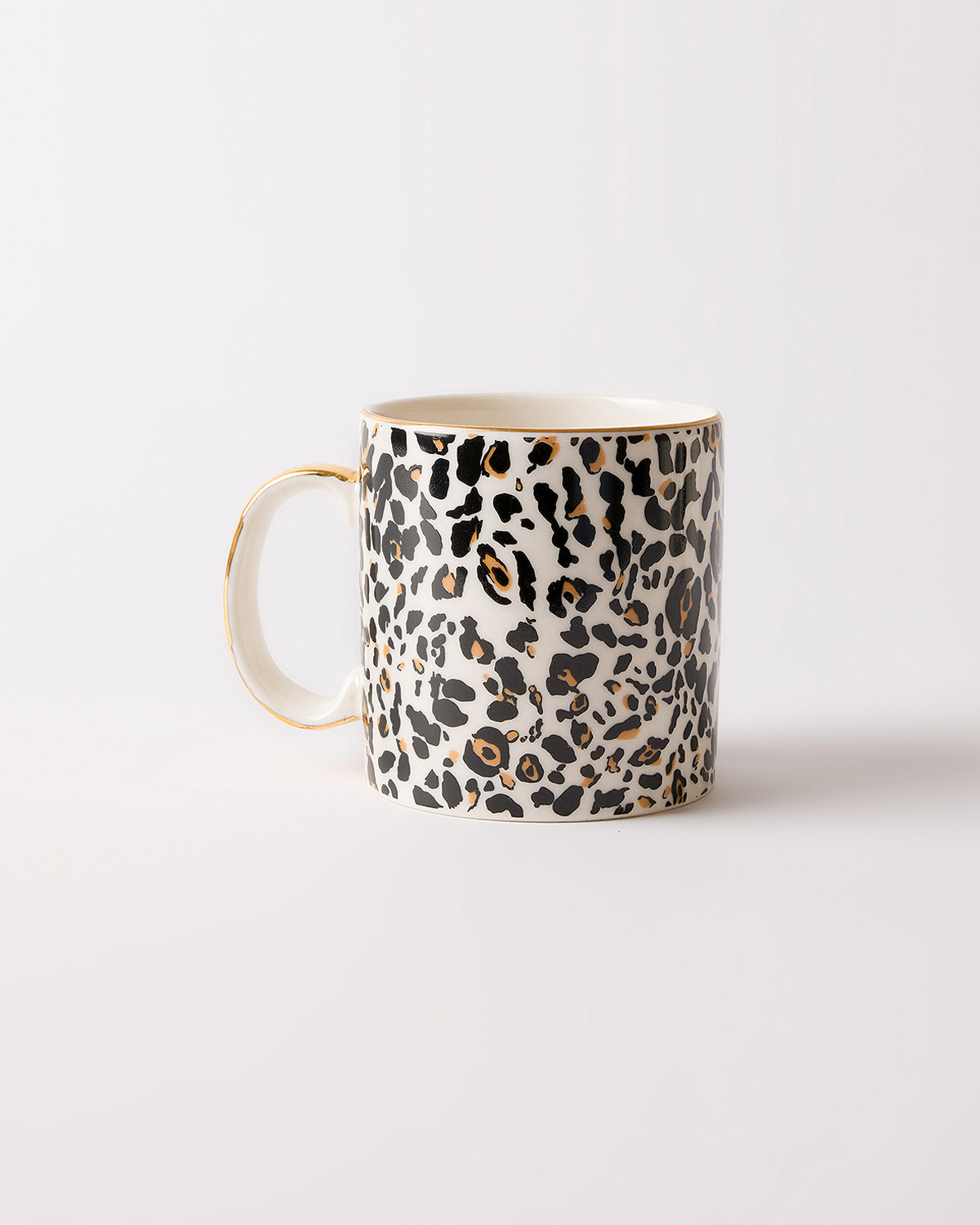 Leopard Luxe Gerçek Altın Yaldızlı Leopar Desenli Porselen Kupa 340 ml