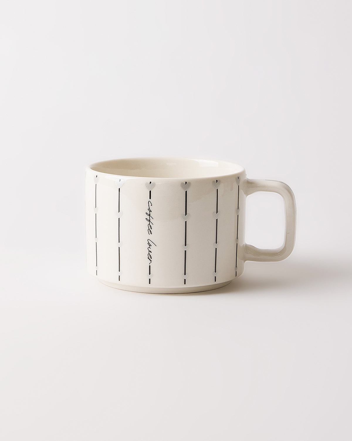 Coffee Lover Çizgili ve Yazılı Porselen Kupa 220 ml