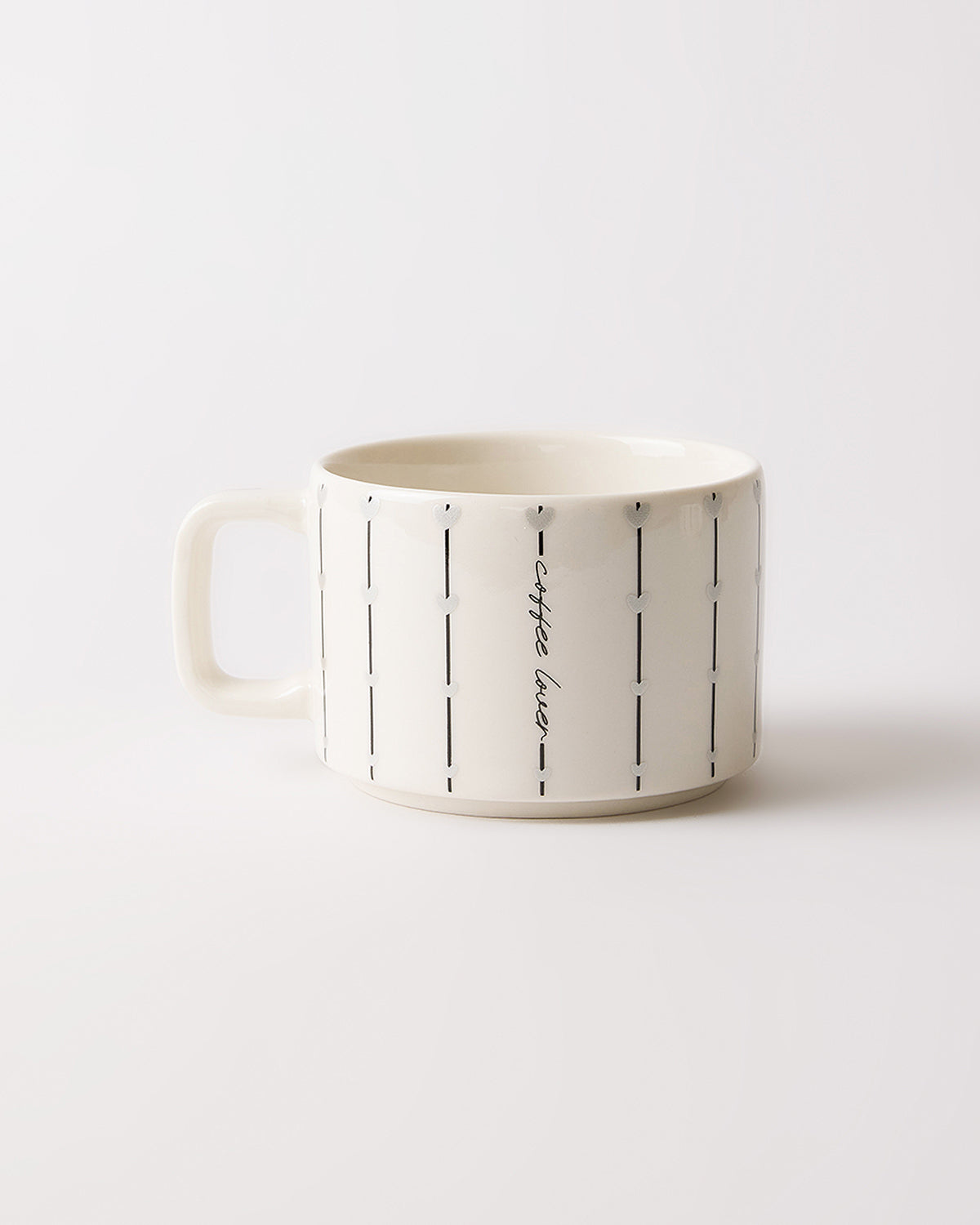 Coffee Lover Çizgili ve Yazılı Porselen Kupa 220 ml