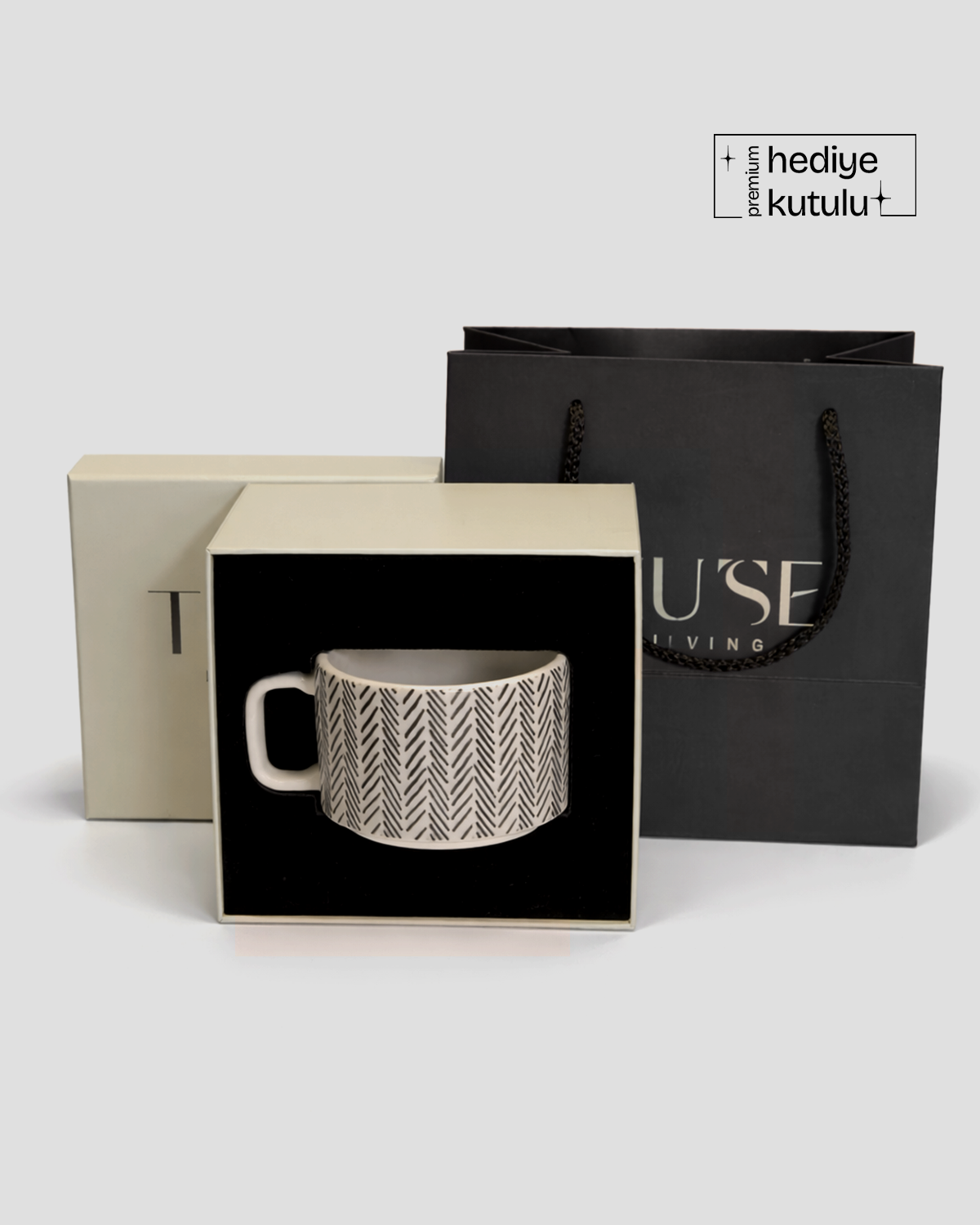 Monochrome Çizgili Porselen Kupa 220 ml
