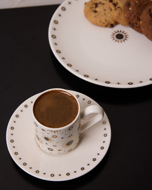 Eclipse Gerçek Altın Yaldızlı Gökyüzü Desenli 4' lü Porselen Pasta Tabağı 20 cm