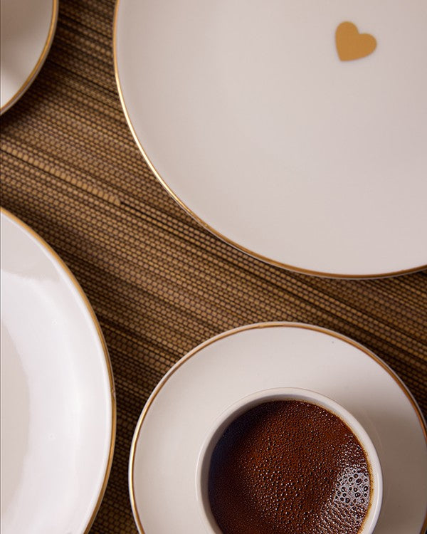 Golden Hearts Gerçek Altın Yaldızlı Kalpli 4' lü Porselen Pasta Tabağı 20 cm