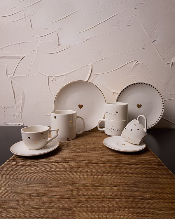 Dotted Hearts Gerçek Altın Yaldızlı Kalpli 4' lü Porselen Pasta Tabağı 20 cm