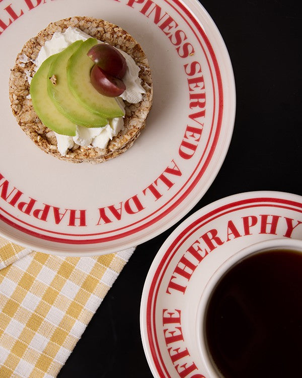 Therapy Yazılı 4 Parça 2 Kişilik Porselen Çay Kahve Fincan Takımı - Kırmızı