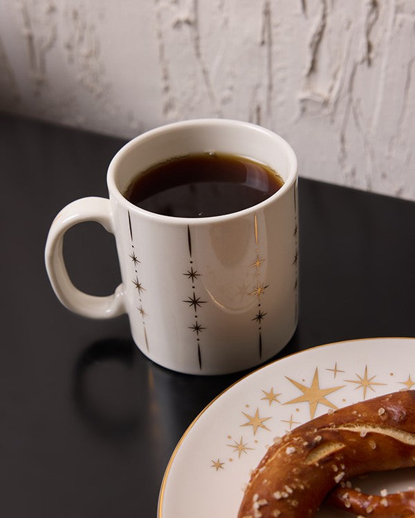 Stella Gerçek Altın Yaldızlı Işıltılı Porselen Kupa 340 ml