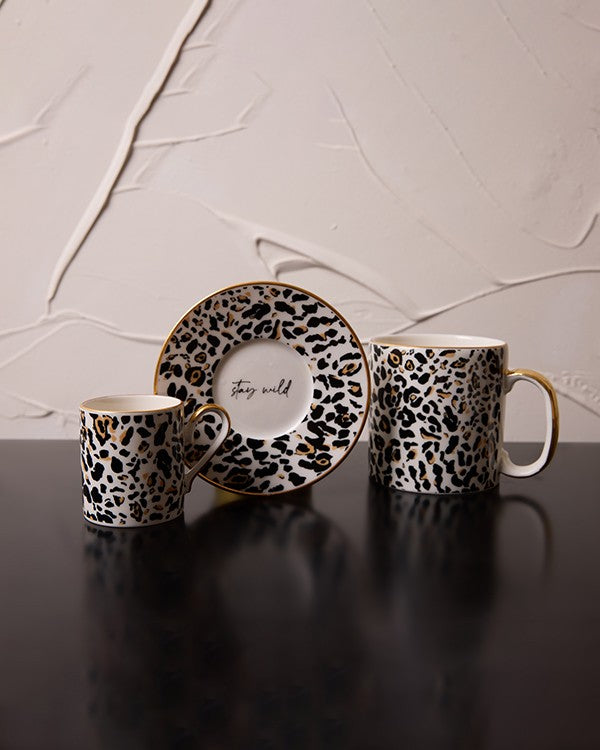 Leopard Luxe Gerçek Altın Yaldızlı Leopar Desenli Porselen Kupa 340 ml