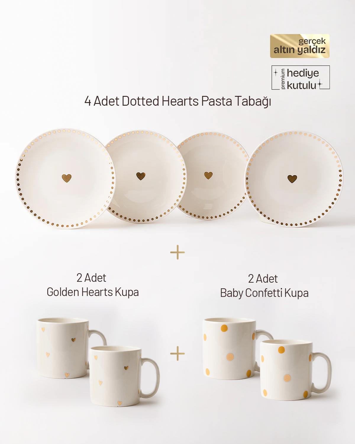 Dotted Hearts 8 Parça Pasta ve Kupa Seti
