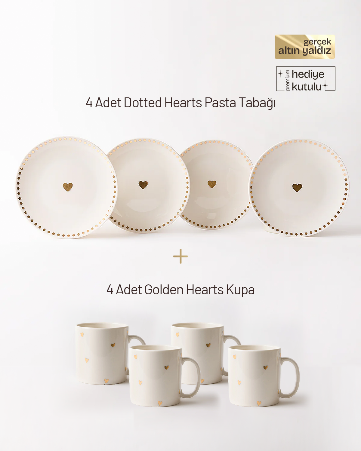 Golden Hearts 8 Parça Pasta ve Kupa Seti