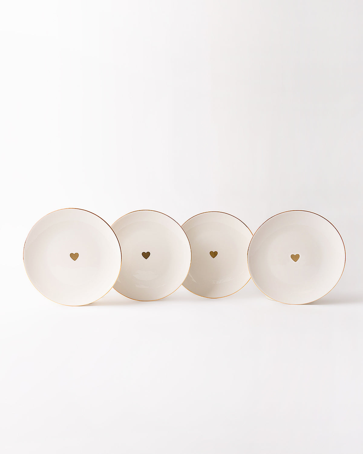 Golden Hearts Gerçek Altın Yaldızlı Kalpli 4' lü Porselen Pasta Tabağı 20 cm