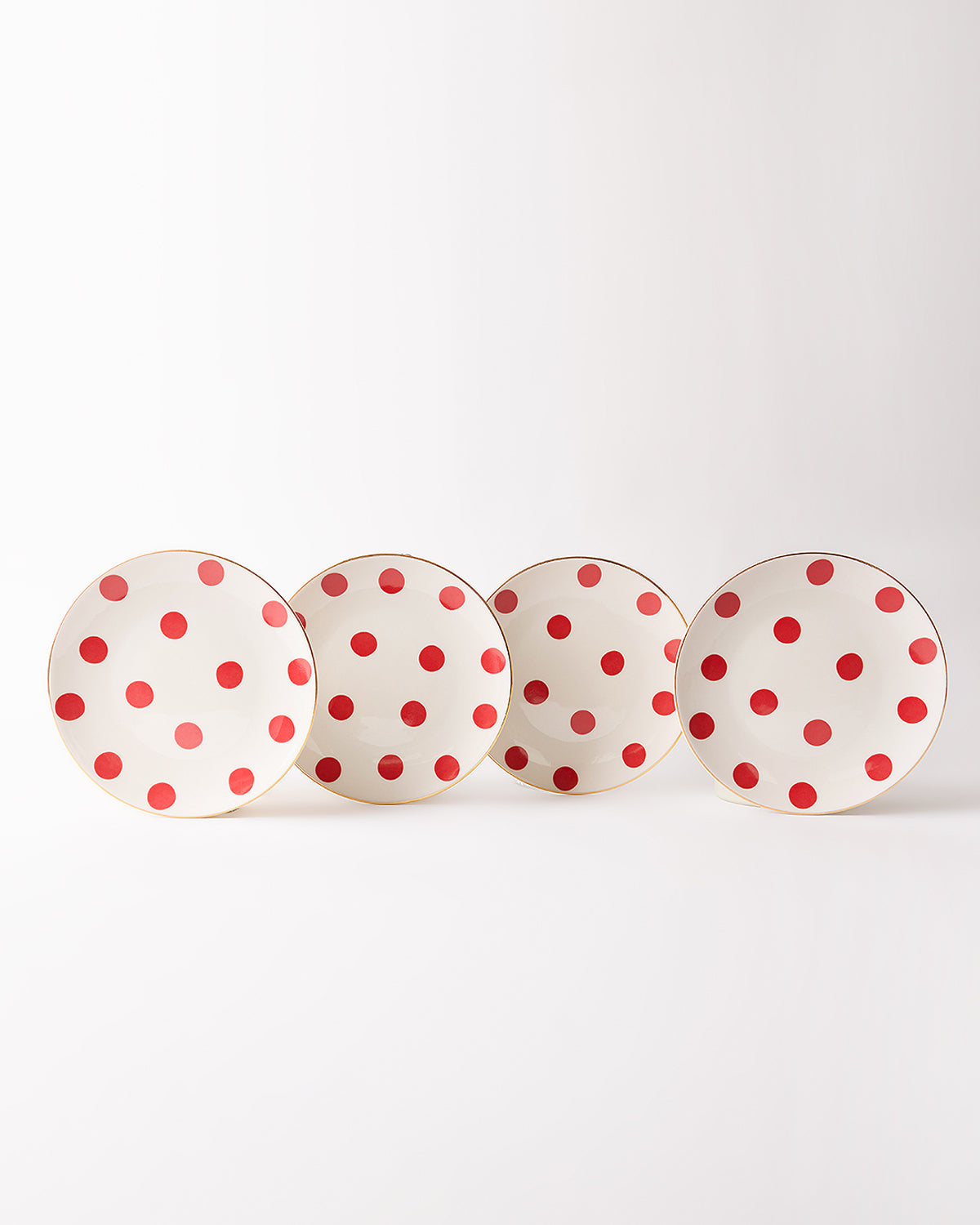 Confetti Red Gerçek Altın Yaldızlı Puantiyeli 4' lü Porselen Pasta Tabağı 20 cm