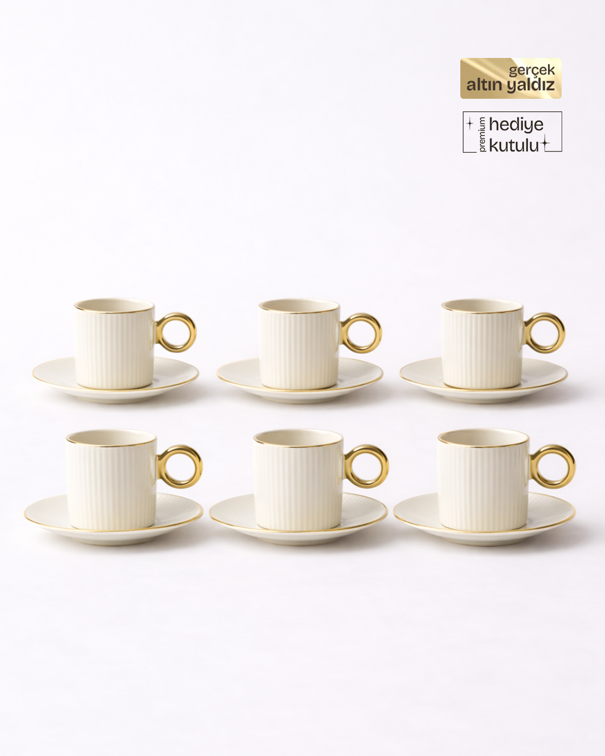 Pure Gold 12 Parça 6 Kişilik Porselen Kahve Fincan Takımı 90 Ml