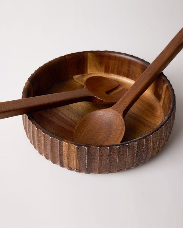 Selected Gerçek Akasya Ağacı Yuvarlak Salata Kasesi - 19 Cm