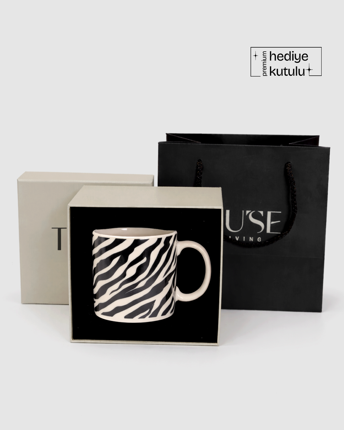 Zebras Desenli Porselen Kupa 340 ml - Siyah Beyaz